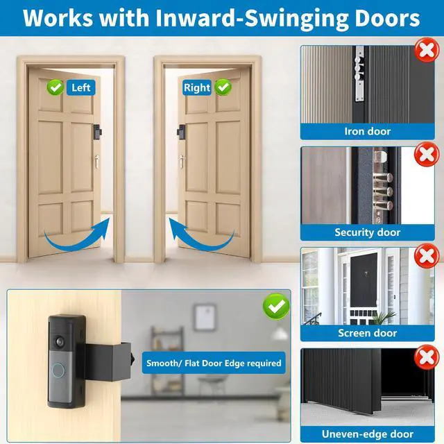 Alt view image 4 of 7 - Anti-Theft Ring Doorbell Mount for 2026 Newest Ring Battery/Other Doorbell/Plus/Pro (2nd Gen), No-Drill Camera Doorbell Kits, Non-Blocking Motion Sensor, Accessories for Apartment & Rental, Black