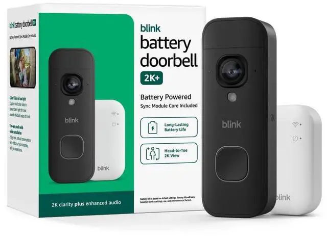 Main image of Battery Doorbell 2K+ (newest model) Wireless video doorbell, 2K video resolution, enhanced audio. Sync Module Core included System (Black)