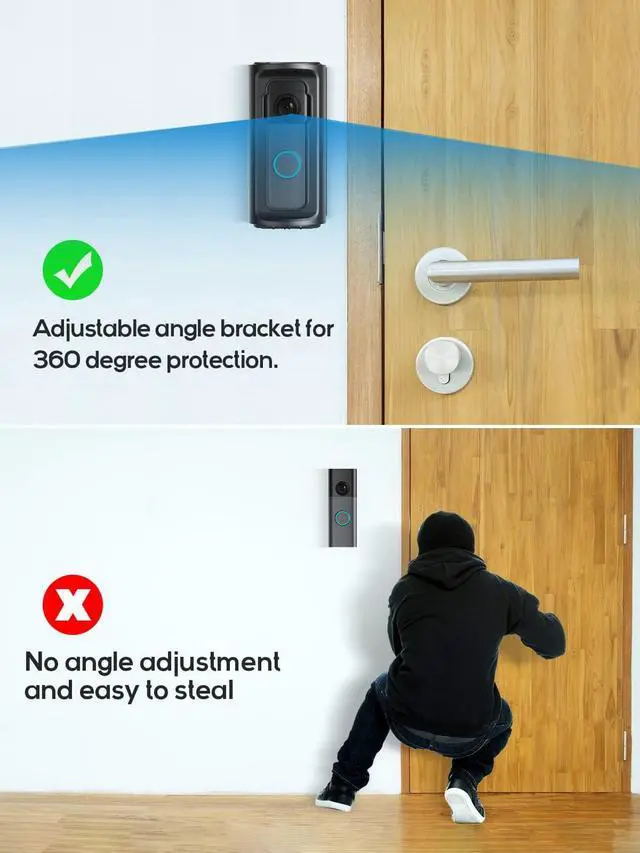 Alt view image 5 of 6 - 2026Anti-Theft Video Doorbell MountAdjustable 360° Degree Doorbell Angle No-Drill Mount Compatible with Ring Battery Doorbell /Plus/Pro Video Doorbell Upgrade Corner Kit for Houses,Apartments