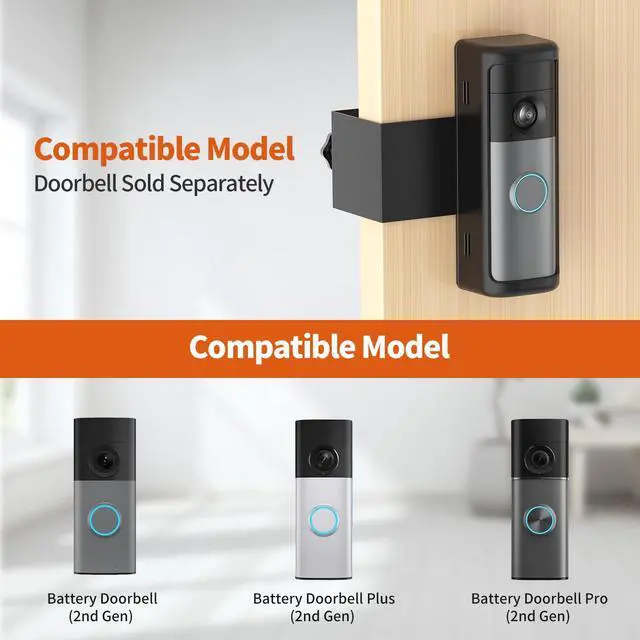 Alt view image 2 of 7 - No-Drill R-ing Doorbell Mount with Rain Cover, Anti-Theft Door Bracket Compatible with Ring/Other Battery Doorbell/Plus/Pro(2026 Newest Model),Quick Install Doorbell Camera Holder for Rental Apartment