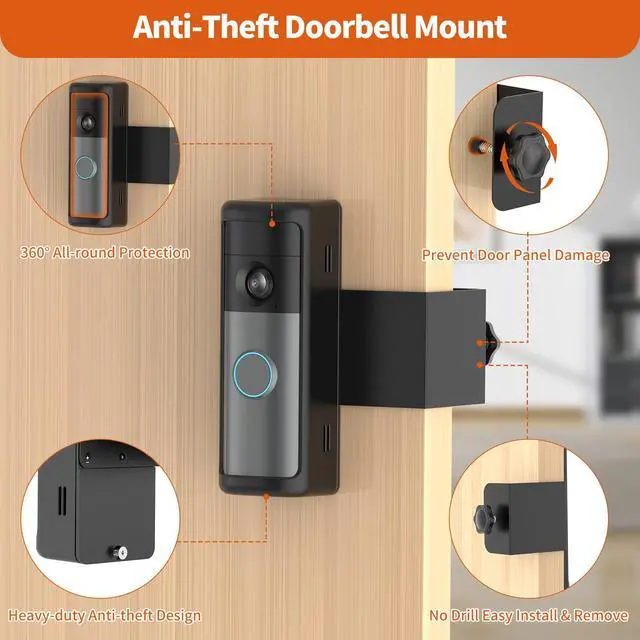 Alt view image 5 of 7 - No-Drill R-ing Doorbell Mount with Rain Cover, Anti-Theft Door Bracket Compatible with Ring/Other Battery Doorbell/Plus/Pro(2026 Newest Model),Quick Install Doorbell Camera Holder for Rental Apartment