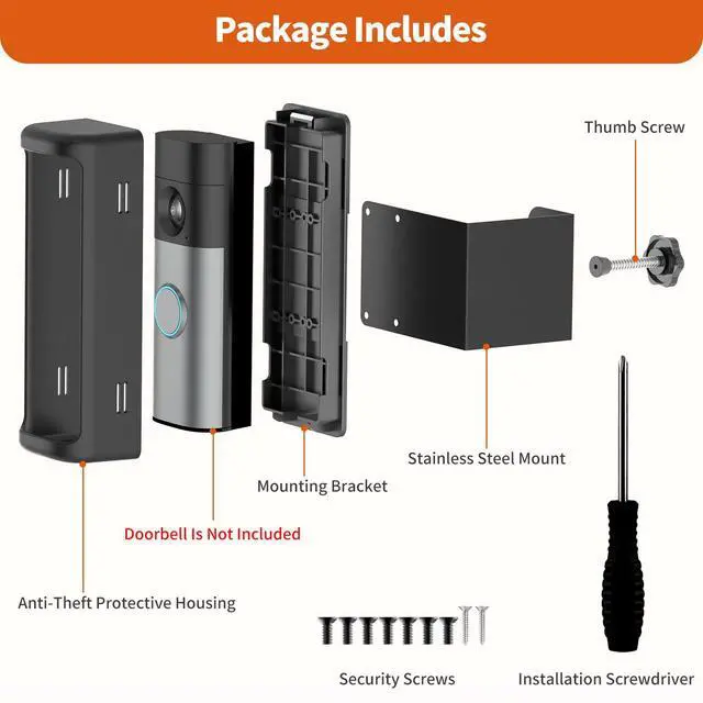 Alt view image 6 of 7 - No-Drill R-ing Doorbell Mount with Rain Cover, Anti-Theft Door Bracket Compatible with Ring/Other Battery Doorbell/Plus/Pro(2026 Newest Model),Quick Install Doorbell Camera Holder for Rental Apartment