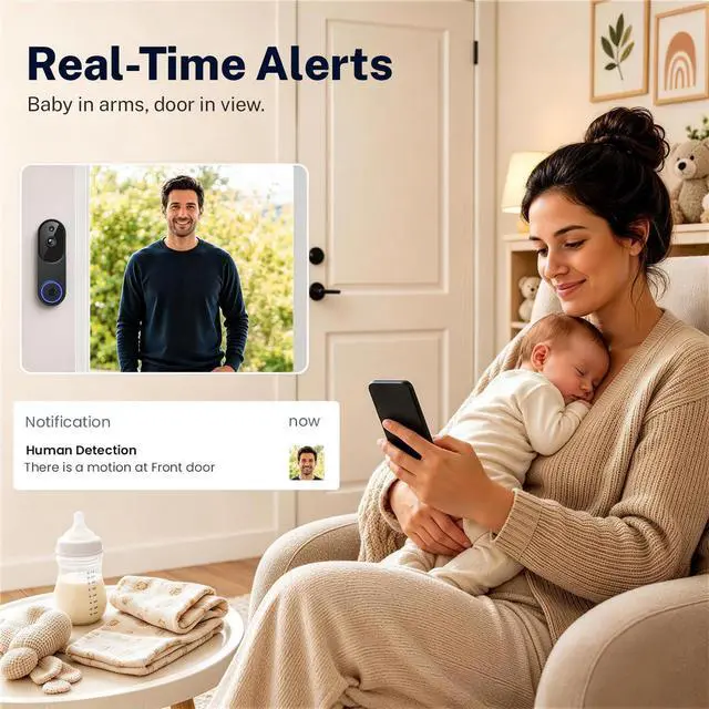 Alt view image 6 of 7 - Video Doorbell Camera, Wireless Security Camera, 1080p, Battery Powered, AI Motion Detection, Night Vision, Two-Way Audio, Cloud Storage, 2.4 GWi-Fi, for Visitor, Baby Monitor