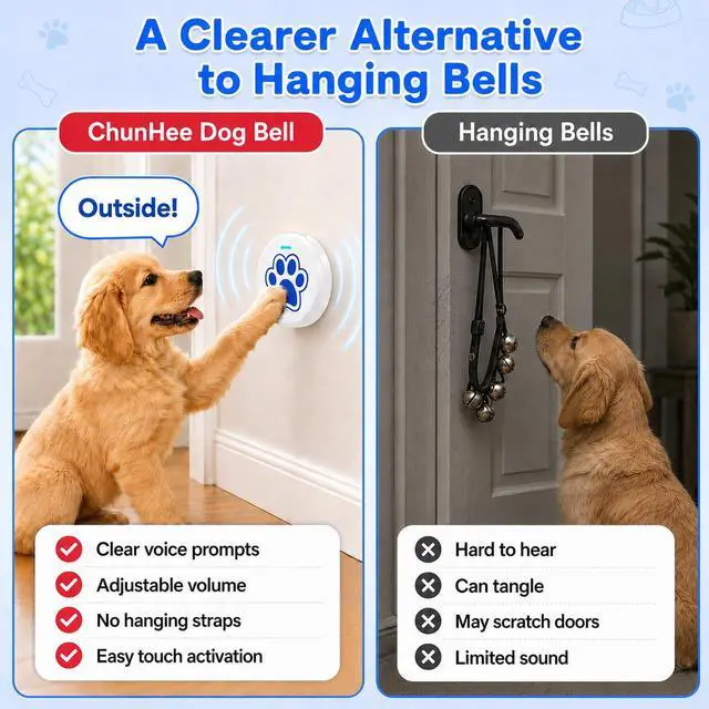 Alt view image 4 of 7 - Dog Training Bells for Door - Dog Door Bell for with 36 Custom Sounds | Dog Bell for Door Potty Training | Chew-Proof & Adjustable Volume (0-115dB) | Teach Puppies to Signal to Go Outside