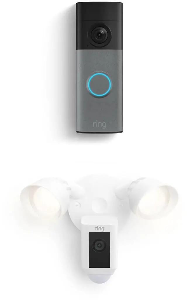 Main image of Battery Doorbell (newest model), Speckled Gray with Floodlight Cam Plus, White