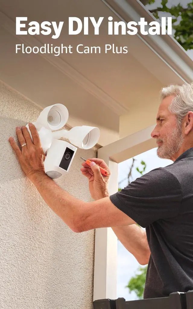 Alt view image 5 of 5 - Battery Doorbell (newest model), Speckled Gray with Floodlight Cam Plus, White