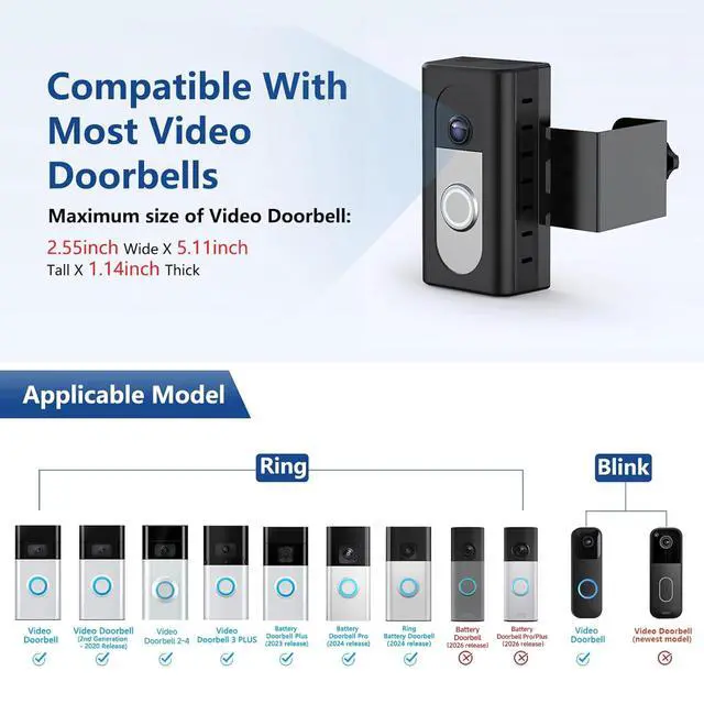 Alt view image 2 of 7 - Anti-Theft Video Doorbell Mount Compatible with Ring/Blink Wireless Video Doorbell, Adjustable Mounting Bracket Accessories for Houses, Apartments, Businesses, Not for Blink 2nd Gen