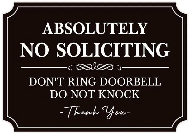 Main image of No Soliciting Sign for Front DoorSelf-Adhesive Elegant Do Not Knock or Ring Doorbell No Soliciting Sticker for Home, No Solicitors Sign for Doorbell, House Door, Home, Office 5.6"x 3.9"