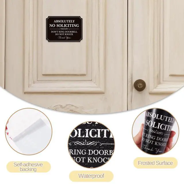 Alt view image 4 of 7 - No Soliciting Sign for Front DoorSelf-Adhesive Elegant Do Not Knock or Ring Doorbell No Soliciting Sticker for Home, No Solicitors Sign for Doorbell, House Door, Home, Office 5.6"x 3.9"