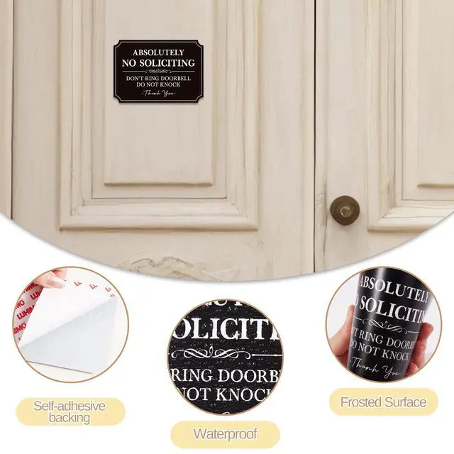 Alt view image 7 of 7 - No Soliciting Sign for Front DoorSelf-Adhesive Elegant Do Not Knock or Ring Doorbell No Soliciting Sticker for Home, No Solicitors Sign for Doorbell, House Door, Home, Office 5.6"x 3.9"