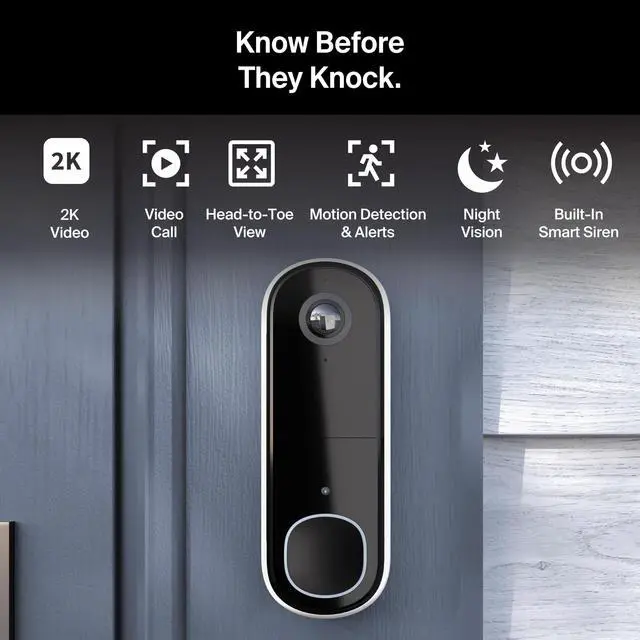 Alt view image 5 of 7 - Video Doorbell 2K (2nd Gen, Latest Release), Wireless or Wired, Package Detection, Person & Vehicle Recognition, 1-Month Secure Plan, 2-Way Audio, Night Vision, Head to Toe Video View