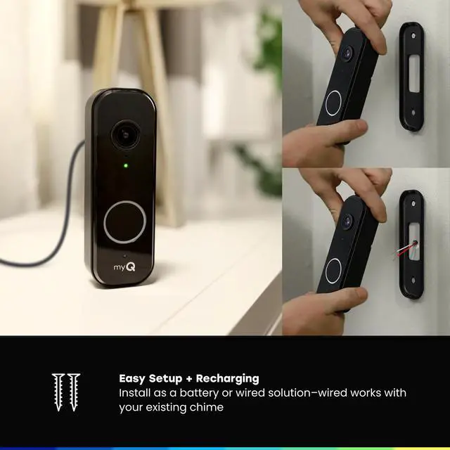 Alt view image 3 of 7 - Video Doorbell | 2K Camera, Battery/Wired, Color Night Vision, Live with 2-Way Talk, Motion Detection & Real-Time Alerts, 150 Deg Wide View, Black