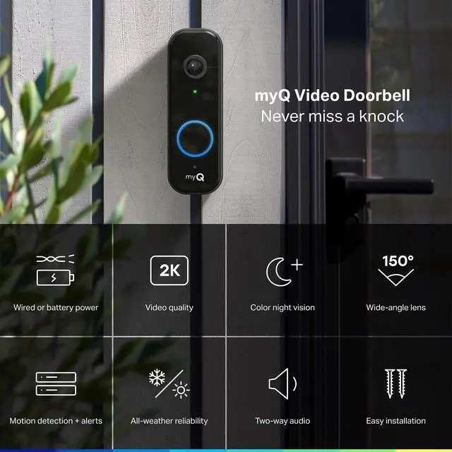 Alt view image 2 of 7 - Video Doorbell | 2K Camera, Battery/Wired, Color Night Vision, Live with 2-Way Talk, Motion Detection & Real-Time Alerts, 150 Deg Wide View, Black