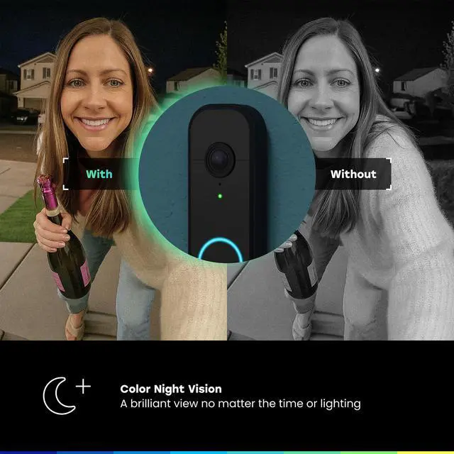 Alt view image 6 of 7 - Video Doorbell | 2K Camera, Battery/Wired, Color Night Vision, Live with 2-Way Talk, Motion Detection & Real-Time Alerts, 150 Deg Wide View, Black