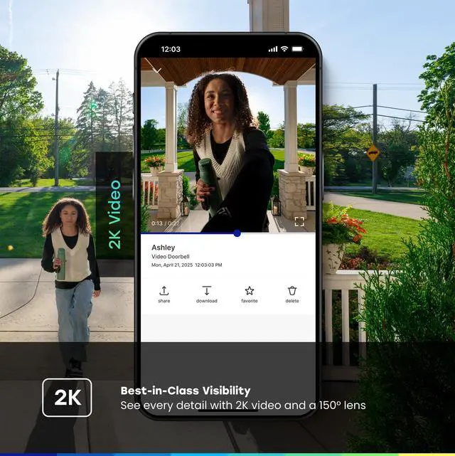 Alt view image 5 of 7 - Video Doorbell | 2K Camera, Battery/Wired, Color Night Vision, Live with 2-Way Talk, Motion Detection & Real-Time Alerts, 150 Deg Wide View, Black
