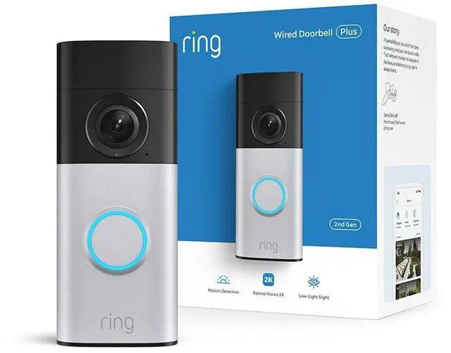 Main image of Wired Doorbell Plus (newest model), Home or business security, Retinal 2K with wide-angle video, 4x Enhanced Zoom, and Low-Light Sight, Nickel Silver