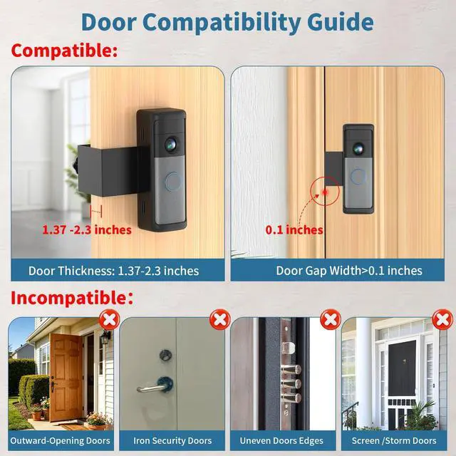 Alt view image 3 of 7 - Anti-Theft Ring Doorbell Mount Compatible with Battery Doorbell/Pro/Plus(2nd Gen), No-Drill Doorbell Mounting Bracket Accessories for Inward Swing Door 2026(newest model)