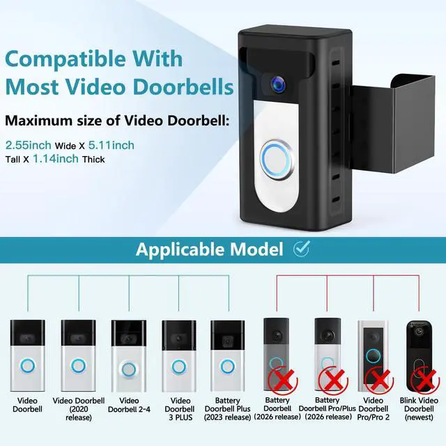 Alt view image 2 of 7 - 2024 Upgrade Anti-Theft Video Doorbell Mount, Not Block Doorbell Motion Sensor, Adjustable No-Drill Mounting Bracket Wedge Holder Accessories for Home Rentals Office, Not for Security Door