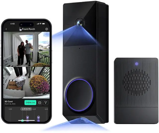 Main image of Wireless Duo Cam Video Doorbell (Chime Included), Battery Powered, 2K Full HD Video, 2 Cameras (People and Package), 2-Way Audio, Color Night Vision