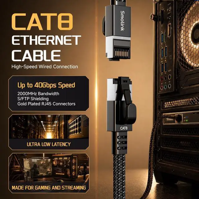 Alt view image 2 of 6 - Cat 8 Ethernet Cable, 50ft 40Gbps 2000MHz RJ45 LAN Cable