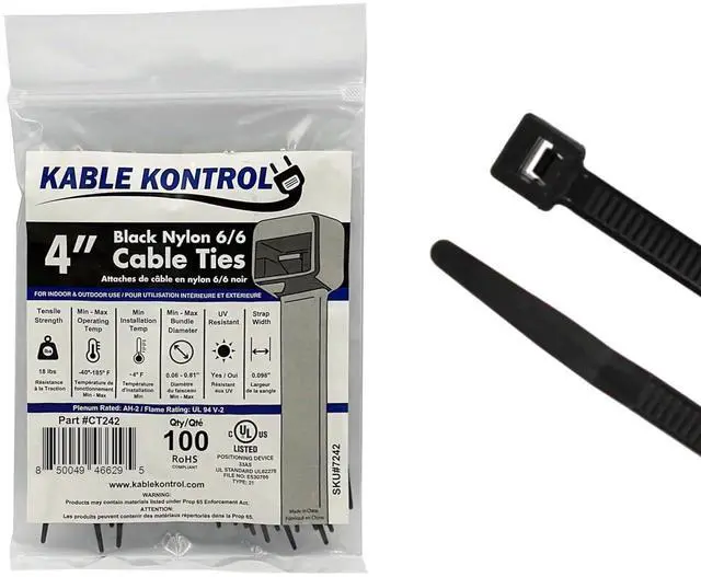 Main image of Cable Zip Ties 100 Pcs 4 Inch Black, 18 Lbs Tensile Strength, Self-Locking UV Resistant Plastic Nylon Wire Ties, for Indoor or Outdoor Use
