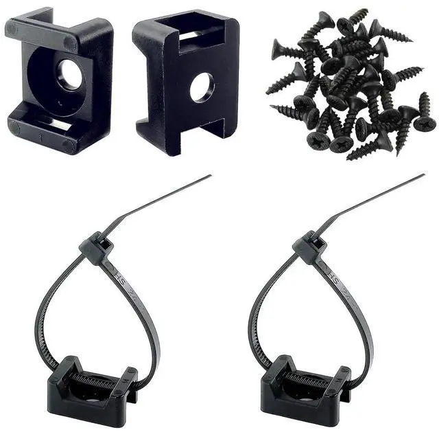 Main image of Saddle Type Cable Zip Tie Mounts Base Kit with Screw Hole,Set Strong 6 Inch Nylon Cable Ties and Screws Each 100 PCS,Wire Clips Anchor Management Fastener for Baseborad,Wall or Desk,Black