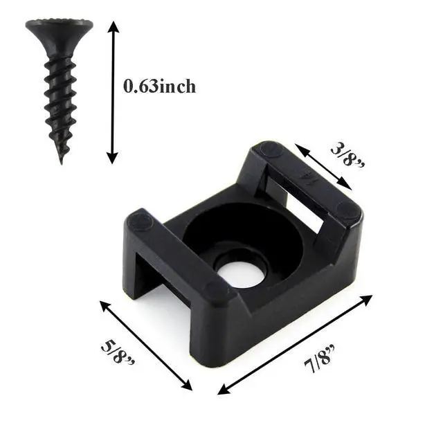 Alt view image 2 of 5 - Saddle Type Cable Zip Tie Mounts Base Kit with Screw Hole,Set Strong 6 Inch Nylon Cable Ties and Screws Each 100 PCS,Wire Clips Anchor Management Fastener for Baseborad,Wall or Desk,Black