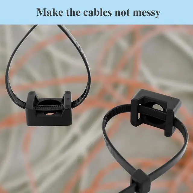 Alt view image 4 of 5 - Saddle Type Cable Zip Tie Mounts Base Kit with Screw Hole,Set Strong 6 Inch Nylon Cable Ties and Screws Each 100 PCS,Wire Clips Anchor Management Fastener for Baseborad,Wall or Desk,Black