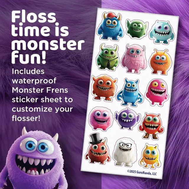 Alt view image 7 of 7 - Kids Water Flosser Portable Oral Irrigator for Children Ages 6+, 4 Gentle Modes, 4 Nozzles, 2-Min Smart Timer, Cordless, BPA-Free, Monster Frens Theme Kids Floss for Braces, Sensitive Gums