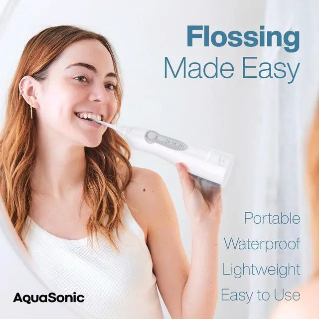 Alt view image 2 of 7 - Aqua Flosser - Cordless Rechargeable Water Flosser for Teeth - Waterproof, Portable Oral Irrigator for Dental Cleaning with 5 Jet Tips Braces Home Travel