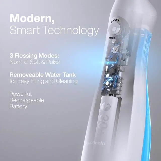 Alt view image 4 of 7 - Aqua Flosser - Cordless Rechargeable Water Flosser for Teeth - Waterproof, Portable Oral Irrigator for Dental Cleaning with 5 Jet Tips Braces Home Travel