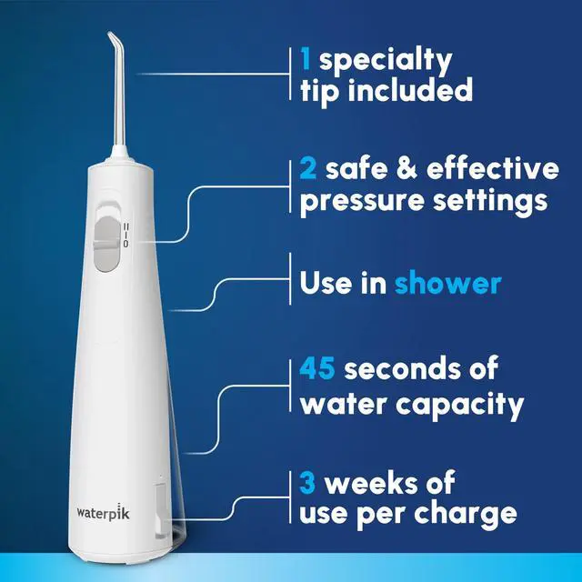 Alt view image 2 of 6 - Cordless 1100 Rechargeable Portable Water Flosser for Teeth Cleaning and Flossing, Travel, Braces Care, Healthier Gums, Waterproof for Shower, ADA Accepted, WF-30CD White, Packaging May Vary