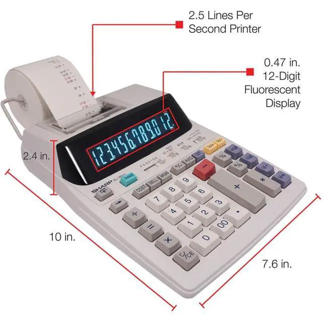 Alt view image 3 of 5 - Printing Calculator, 12-Digit LCD, AC Powered, Off-White, Ideal for Business & Office Use, Easy-to-Read Display & Durable Design