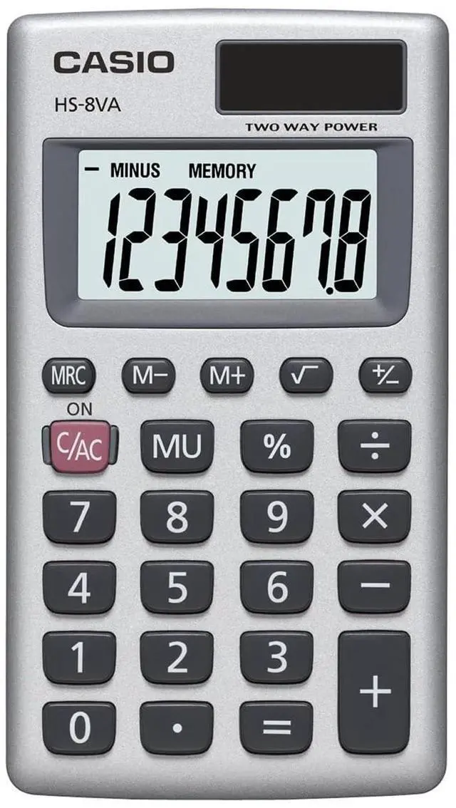 Main image of Mini 6-Function Calculator | Large 8-Digit LCD Display | Solar Powered with Battery Backup | Standard Function | Portable Pocket Size