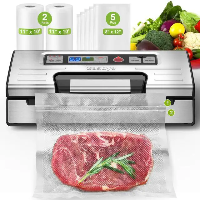 Main image of 95kPa Precision Vacuum Sealer Machine, Double Heat Seal for Dry/Moist Food, Easy-Lock Handle, Built-in Bag Storage & Cutter, Progress Display, Pulse Mode, Removable Drip Tray, Silver