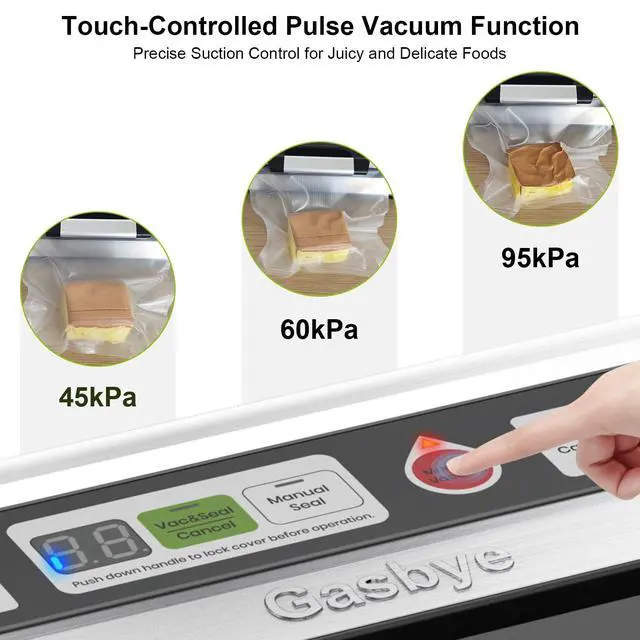 Alt view image 6 of 7 - 95kPa Precision Vacuum Sealer Machine, Double Heat Seal for Dry/Moist Food, Easy-Lock Handle, Built-in Bag Storage & Cutter, Progress Display, Pulse Mode, Removable Drip Tray, Silver
