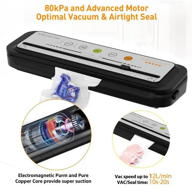 Alt view image 2 of 6 - Updated Vacuum Sealer Machine 2025, Food Sealer w/Starter Kit, Dry & Moist Food Modes, Compact Design with 10 Vacuum Bags & Built-in Cutter (Grey)