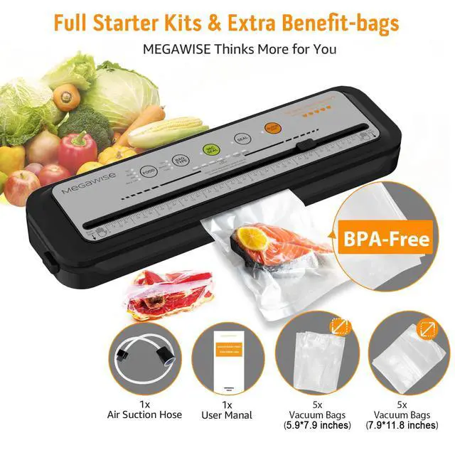 Alt view image 3 of 6 - Updated Vacuum Sealer Machine 2025, Food Sealer w/Starter Kit, Dry & Moist Food Modes, Compact Design with 10 Vacuum Bags & Built-in Cutter (Grey)