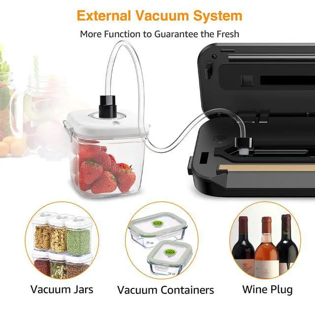 Alt view image 4 of 6 - Updated Vacuum Sealer Machine 2025, Food Sealer w/Starter Kit, Dry & Moist Food Modes, Compact Design with 10 Vacuum Bags & Built-in Cutter (Grey)