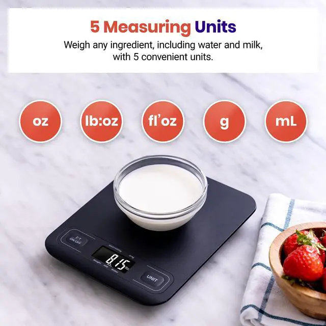 Alt view image 3 of 6 - Food Kitchen Scale, Digital Mechanical Weighing Scale,Grams and Ounces for Weight Loss, Baking, Cooking, Keto and Meal Prep,Packages, Liquids, Jewelry, LCD Display, Medium, Black