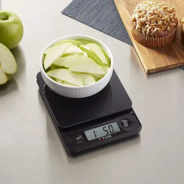 Alt view image 3 of 7 - Glass Top Food Scale with Touch Controls, 11 lb Capacity, Sleek Black Design for Precision Food Measurement in Grams and Ounces