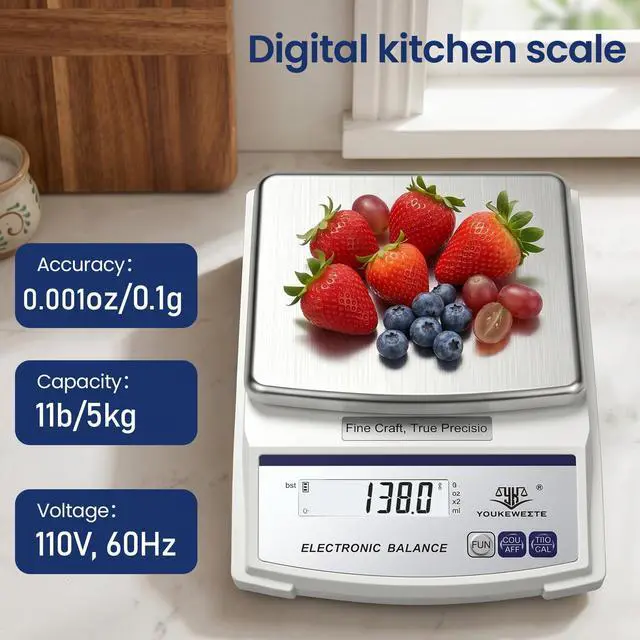 Alt view image 2 of 7 - Digital Kitchen Scale 5000g×0.1g, Gram Scale for Food, Baking & Coffee