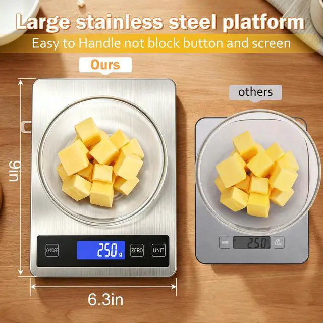 Alt view image 2 of 7 - 33lb Food Scale, Digital Kitchen Scale Batteries and USB Charging,1g/0.05oz Precise Graduation, Waterproof Stainless Steel with LCD Display Weight Grams and oz for Cooking Baking (Stainless Steel)