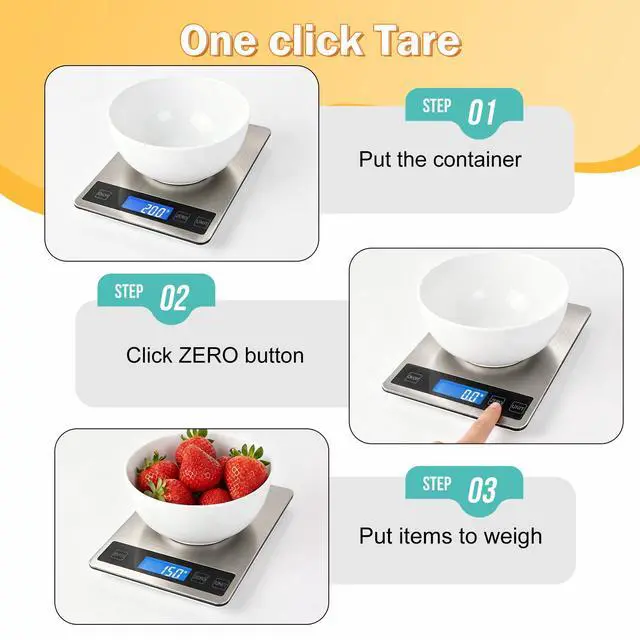 Alt view image 6 of 7 - 33lb Food Scale, Digital Kitchen Scale Batteries and USB Charging,1g/0.05oz Precise Graduation, Waterproof Stainless Steel with LCD Display Weight Grams and oz for Cooking Baking (Stainless Steel)
