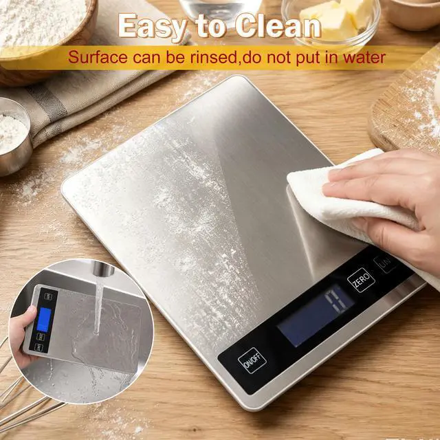 Alt view image 7 of 7 - 33lb Food Scale, Digital Kitchen Scale Batteries and USB Charging,1g/0.05oz Precise Graduation, Waterproof Stainless Steel with LCD Display Weight Grams and oz for Cooking Baking (Stainless Steel)