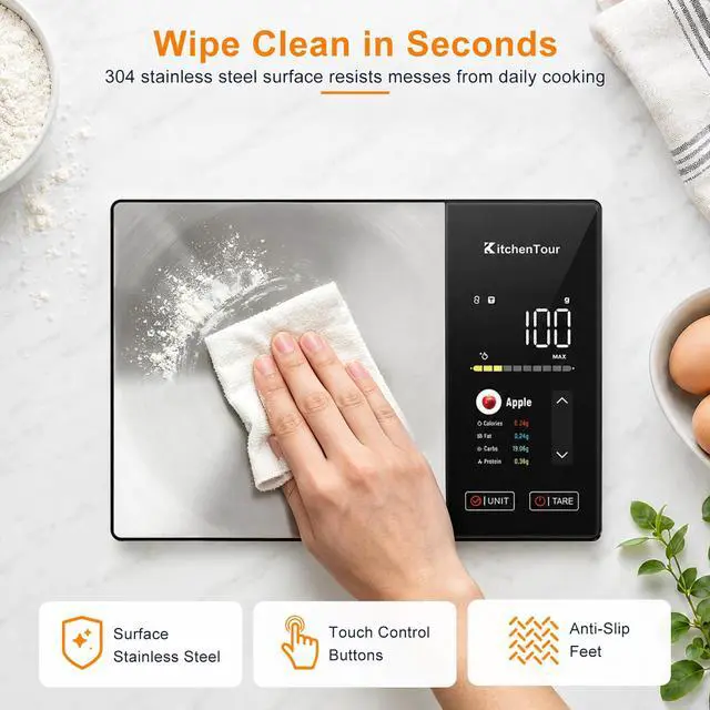 Alt view image 3 of 5 - Smart Food Scale with Nutritional Calculator, Bluetooth App for Calorie & Macro Tracking, 24 Nutrients, 11lb/1g Stainless Steel Kitchen Scale