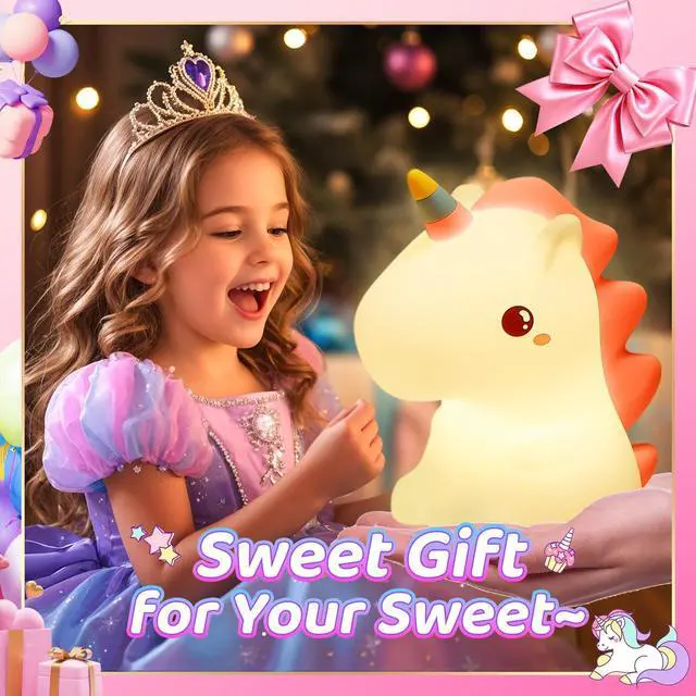 Alt view image 2 of 7 - Unicorn Toys, Night Light for Kids Night Light,16 Colors+Silicone+Dimmable+12 Hours Use Nightlight for Kids Room,Unicorn Toys for Girls Age 4-6, Valentines Day Gifts for Kids, Baby, Toddlers, Adults