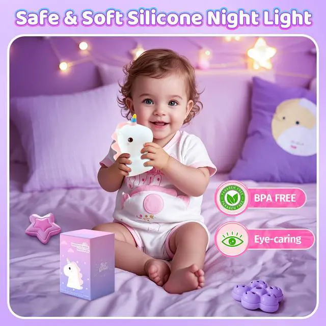 Alt view image 4 of 7 - Unicorn Toys, Night Light for Kids Night Light,16 Colors+Silicone+Dimmable+12 Hours Use Nightlight for Kids Room,Unicorn Toys for Girls Age 4-6, Valentines Day Gifts for Kids, Baby, Toddlers, Adults