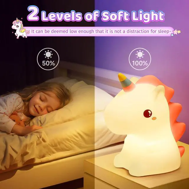Alt view image 5 of 7 - Unicorn Toys, Night Light for Kids Night Light,16 Colors+Silicone+Dimmable+12 Hours Use Nightlight for Kids Room,Unicorn Toys for Girls Age 4-6, Valentines Day Gifts for Kids, Baby, Toddlers, Adults