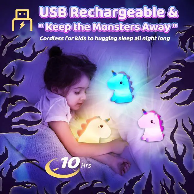 Alt view image 6 of 7 - Unicorn Toys, Night Light for Kids Night Light,16 Colors+Silicone+Dimmable+12 Hours Use Nightlight for Kids Room,Unicorn Toys for Girls Age 4-6, Valentines Day Gifts for Kids, Baby, Toddlers, Adults